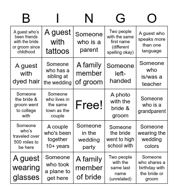 Wedding Guest Photo Bingo Card