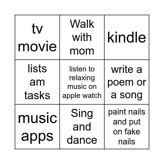Self-care at my parents' house Bingo Card