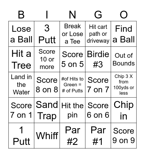 Golf Bingo Card