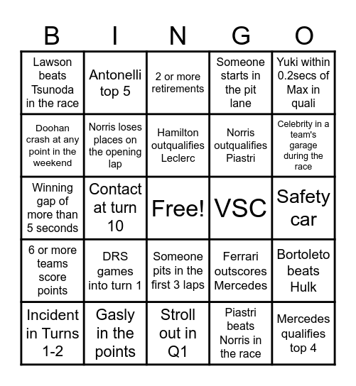 Untitled Bingo Card