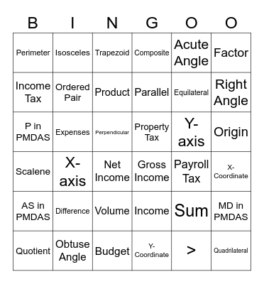 Vocab Bingo Card