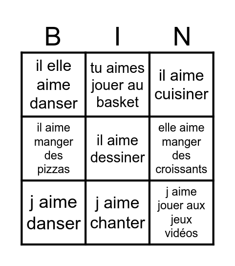 Les sports et les loisirs Bingo Card