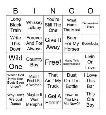 1MB Country Music Bingo Round 2 Bingo Card
