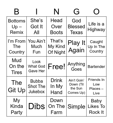 1MB Country Music Bingo Round 3 Bingo Card