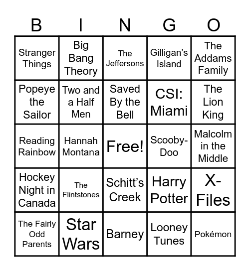 📺Theme Songs📺 Bingo Card