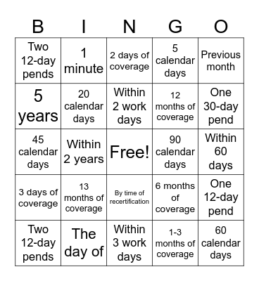 FCM Timeframes Bingo Card