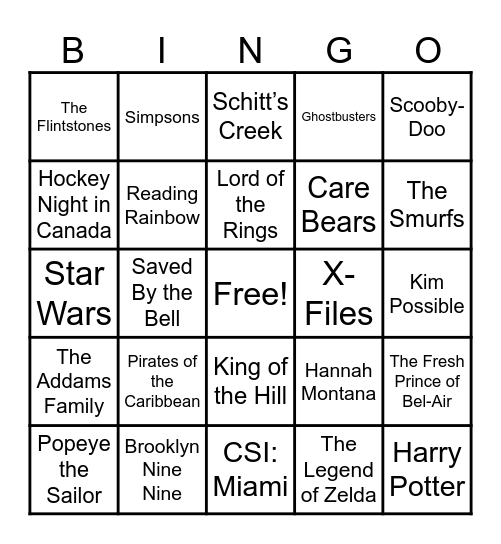 📺Theme Songs📺 Bingo Card