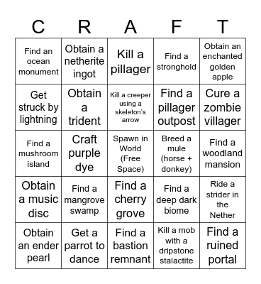 Minecraft Bingo Card