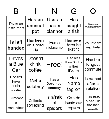Work Place Bingo Card