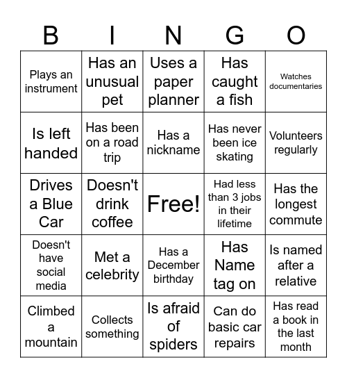 Work Place Bingo Card
