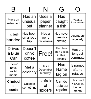 Work Place Bingo Card