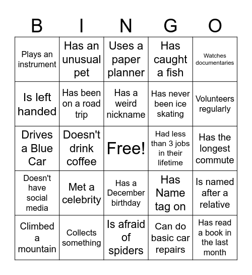 Work Place Bingo Card