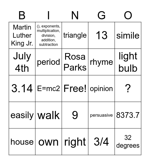 Untitled Bingo Card