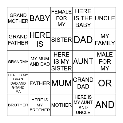 FRENCH FAMILY BINGO Card