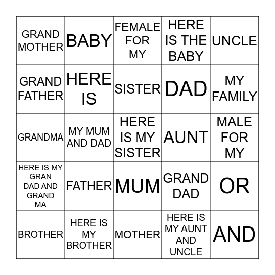 FRENCH FAMILY BINGO Card