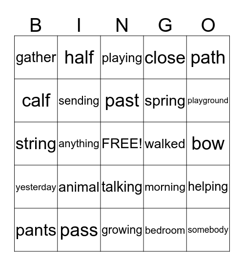 Lesson 28 Bingo Card