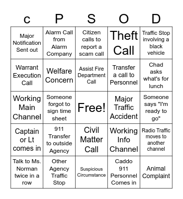 CSO Bingo Card