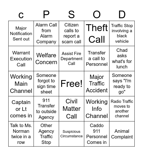 CSO Bingo Card