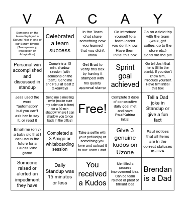 Scrum Master on Vacation Bingo Card