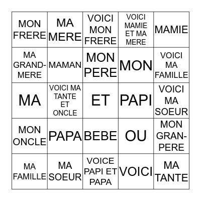 FRENCH FAMILY BINGO Card