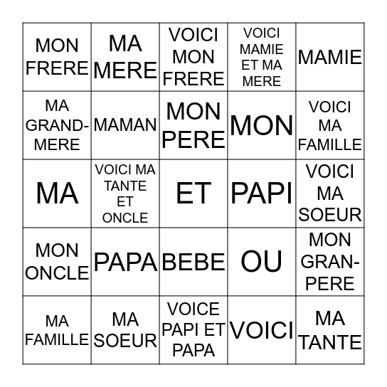 French Family Bingo Card