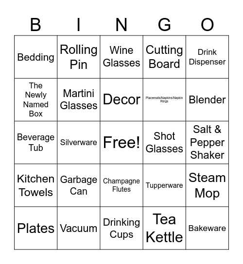 Bridal Shower Bingo Card