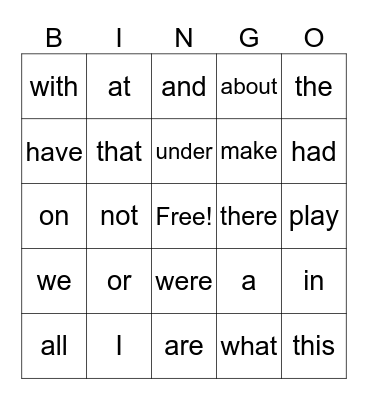 iready sight words Bingo Card