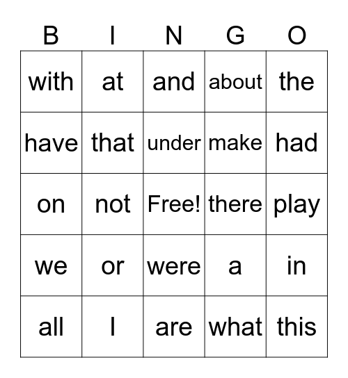 iready sight words Bingo Card
