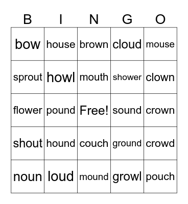 Dipthongs ou/ow Bingo Card