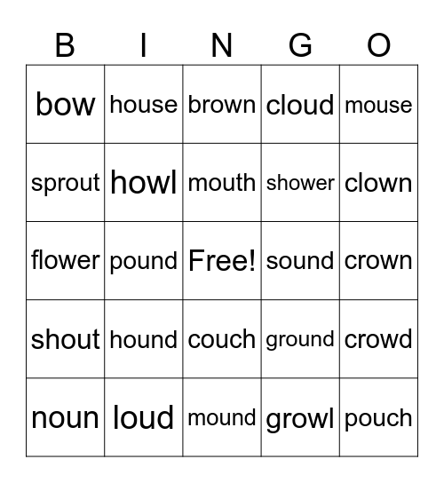 Dipthongs ou/ow Bingo Card