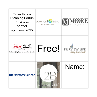 Tulsa Estate Planning Forum Business partner sponsors 2025 Bingo Card