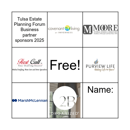 Tulsa Estate Planning Forum Business partner sponsors 2025 Bingo Card