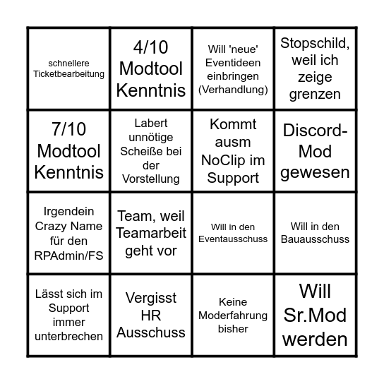 Jr.Mod Gespräch Bingo Card