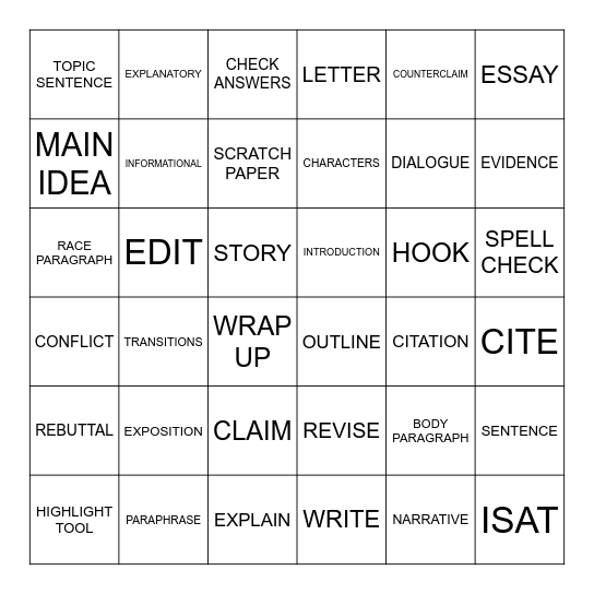 ISAT PREP BINGO Card