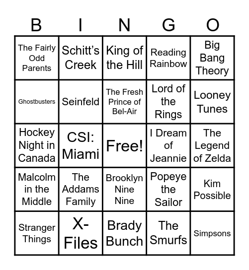 📺Theme Songs📺 Bingo Card