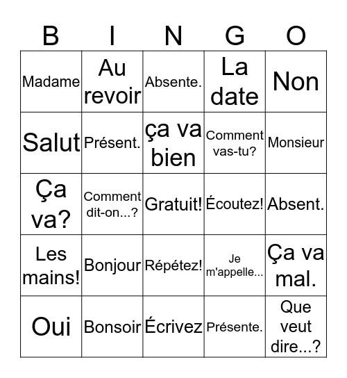 Bonjour! Bingo Card