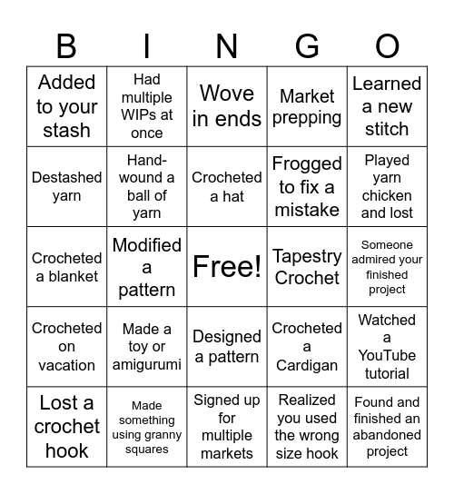 FSWG Bingo — Crochet Bingo Card