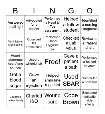 Clinical BINGO Card