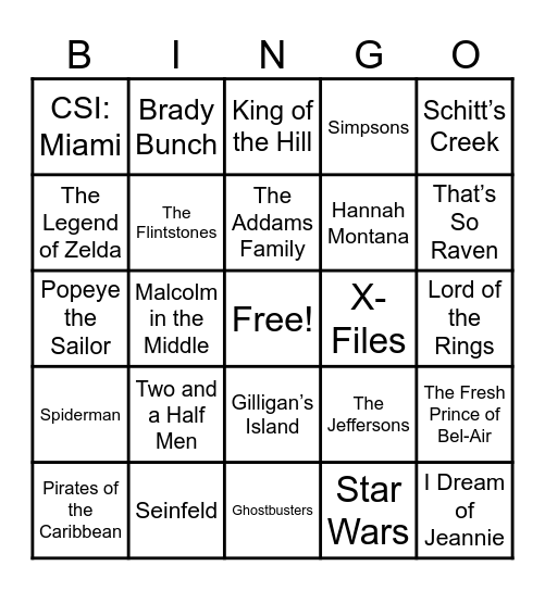 📺Theme Songs📺 Bingo Card