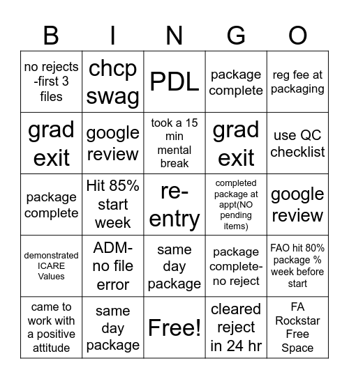 FA BINGO Card