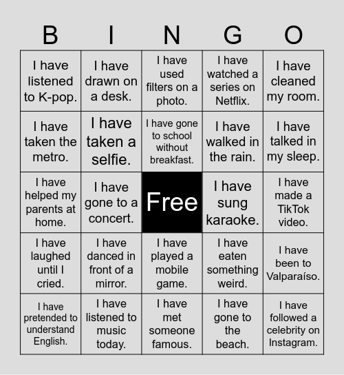 Present perfect Bingo! Bingo Card