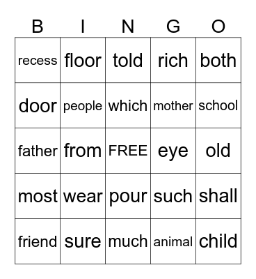 Untitled Bingo Card