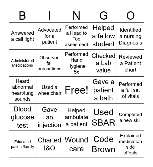 Clinical BINGO Card