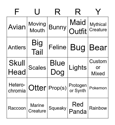 Fursuit Bingo Card
