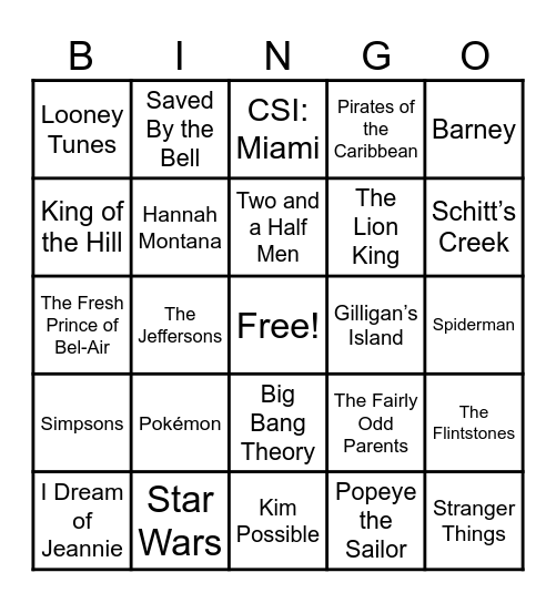 📺Theme Songs📺 Bingo Card