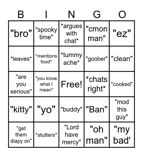 Caseoh streams Bingo Card