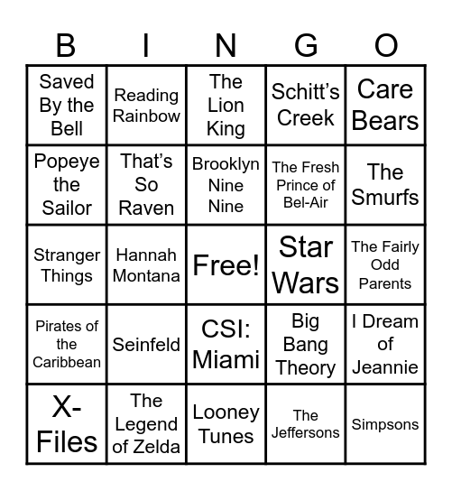 📺Theme Songs📺 Bingo Card