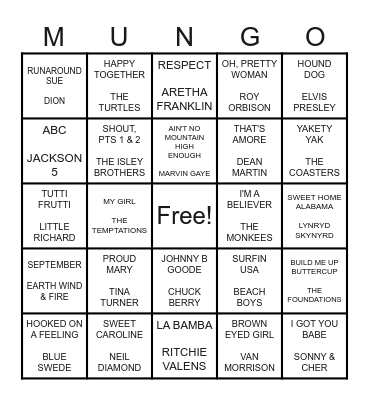 MUNGO Bingo Card