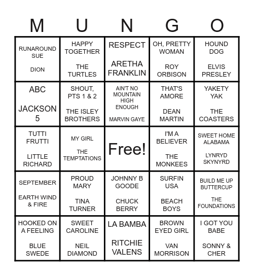 MUNGO Bingo Card