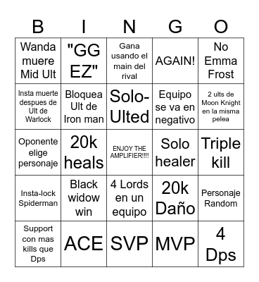 Marvel rivals bingo Card